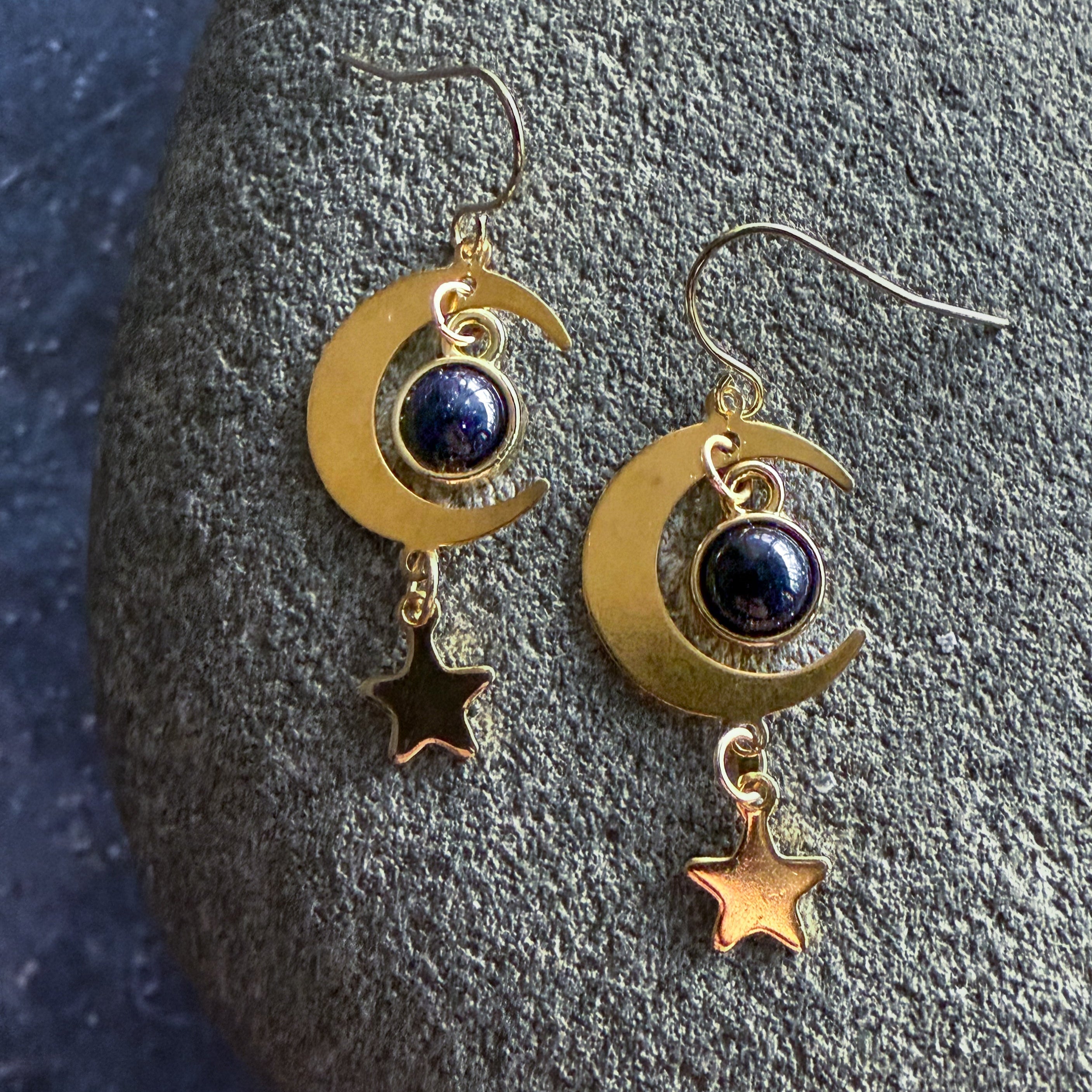 Starlit Crescent Earrings with Blue Sandstone