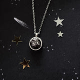 Small Round Meteorite Pendant Necklace in Matte Brushed Silver