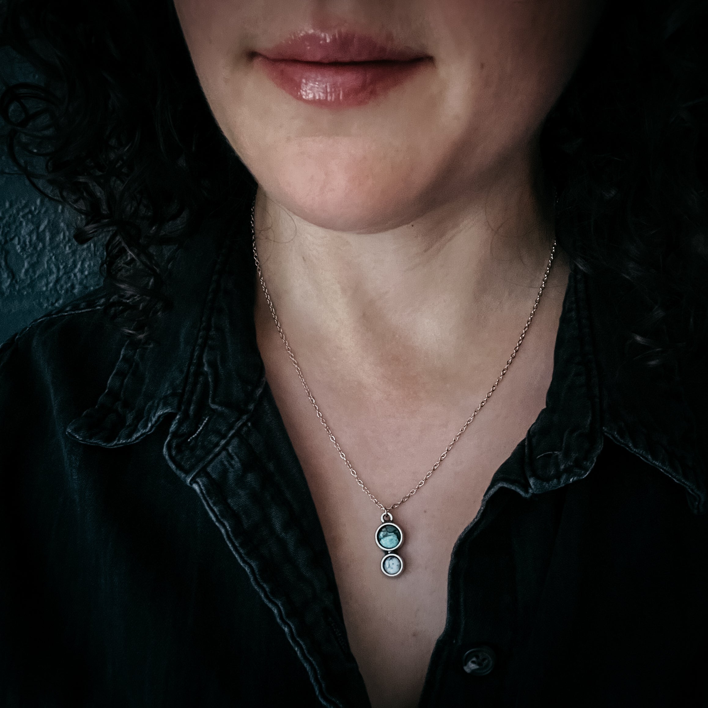 Simple Earth and Moon Natural Stones Pendant Necklace