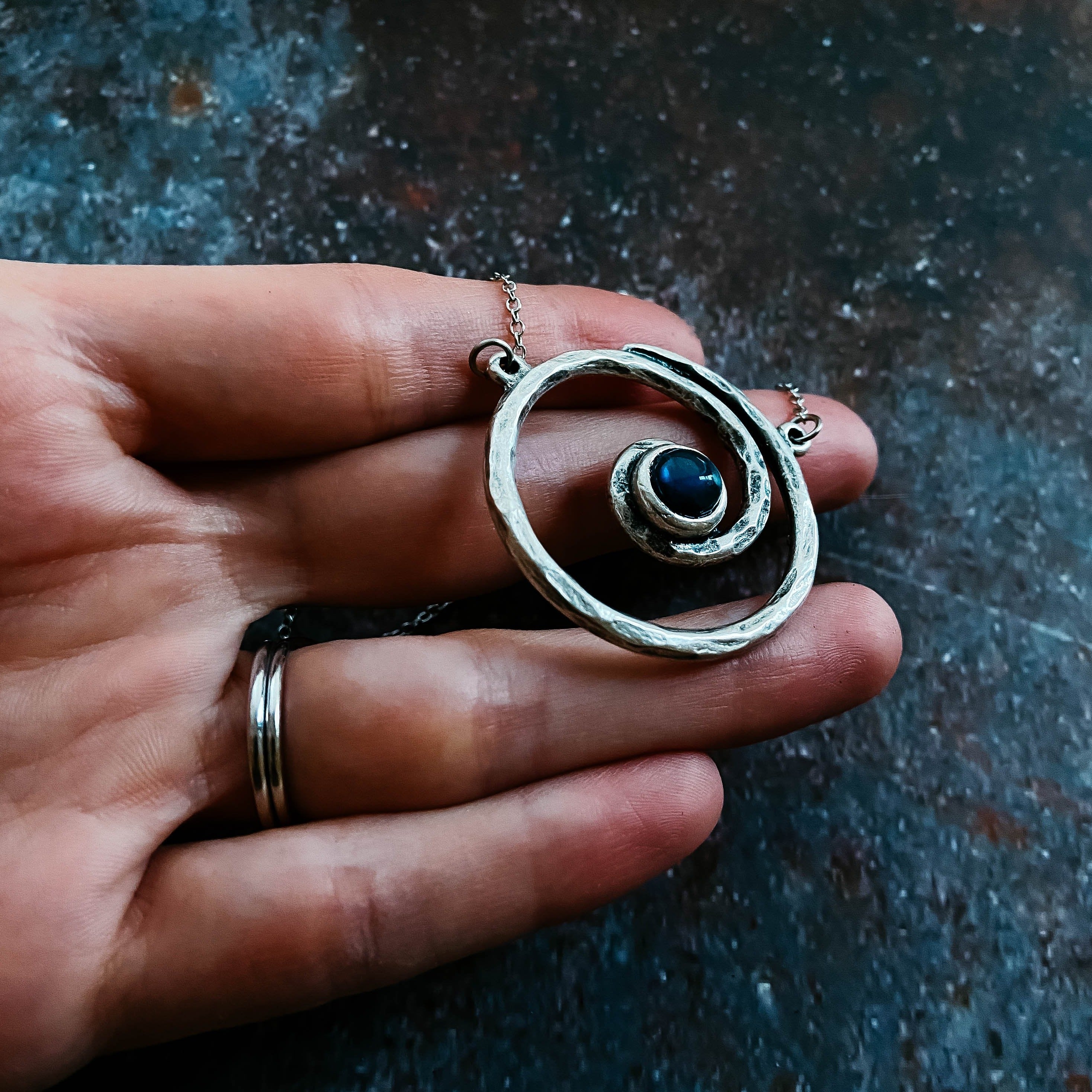 Milky Way Necklace - Spiral Silver Pendant with Labradorite