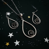Meteorite Jewelry Set - Teardrop Necklace and Earrings