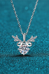 1 Carat Moissanite 925 Sterling Silver Necklace featuring a brilliant round moissanite stone and sparkling reindeer antlers on a silver chain.