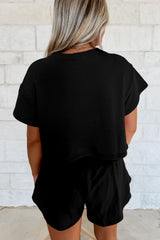 Black Cropped Tee and Ruffle High Waist Skort Set