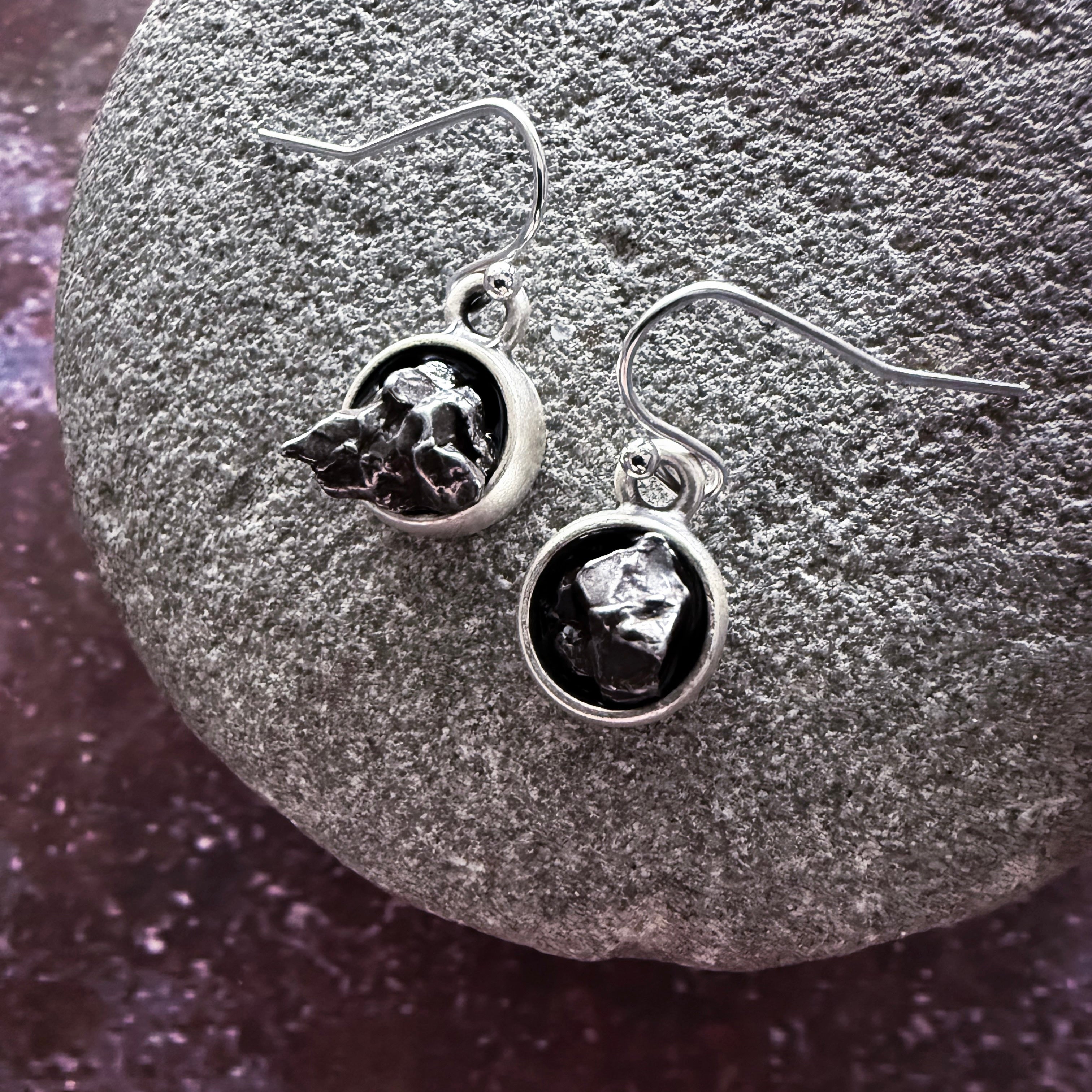 Small Round Raw Meteorite Dangle or Stud Earrings