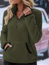 Cozy up in this full-size fleece quarter zip sweatshirt with pockets. Slightly stretchy and available in 11 colors and sizes Small–3XL for easy everyday style.