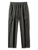 Men’s army green plus size cargo wide leg pants with drawstring waist and utility pockets, sizes Medium–4XL.