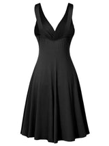 Black twisted sleeveless ruched waist A-line dress in plus sizes Small through 5XL