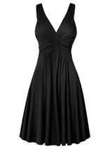 Black twisted sleeveless ruched waist A-line dress in plus sizes Small through 5XL