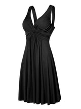 Black twisted sleeveless ruched waist A-line dress in plus sizes Small through 5XL