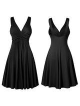 Black twisted sleeveless ruched waist A-line dress in plus sizes Small through 5XL