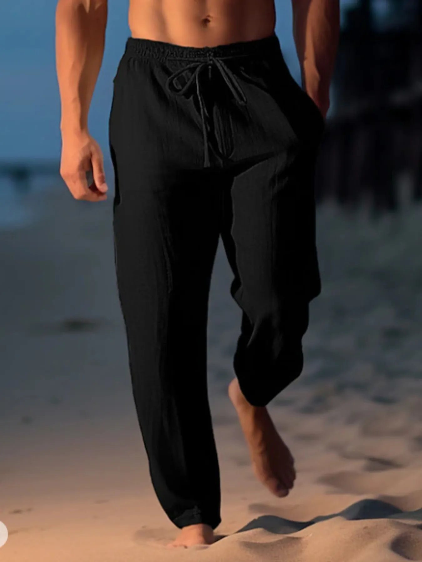Men’s black drawstring wide leg pants in extended sizes Small–5XL