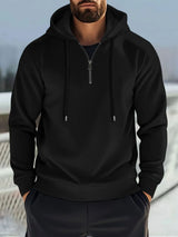 Men’s black full size quarter zip long sleeve drawstring hoodie