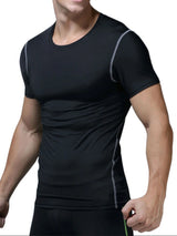 Men’s black performance moisture-wicking short sleeve athletic T-shirt with lightweight breathable stretch fabric.