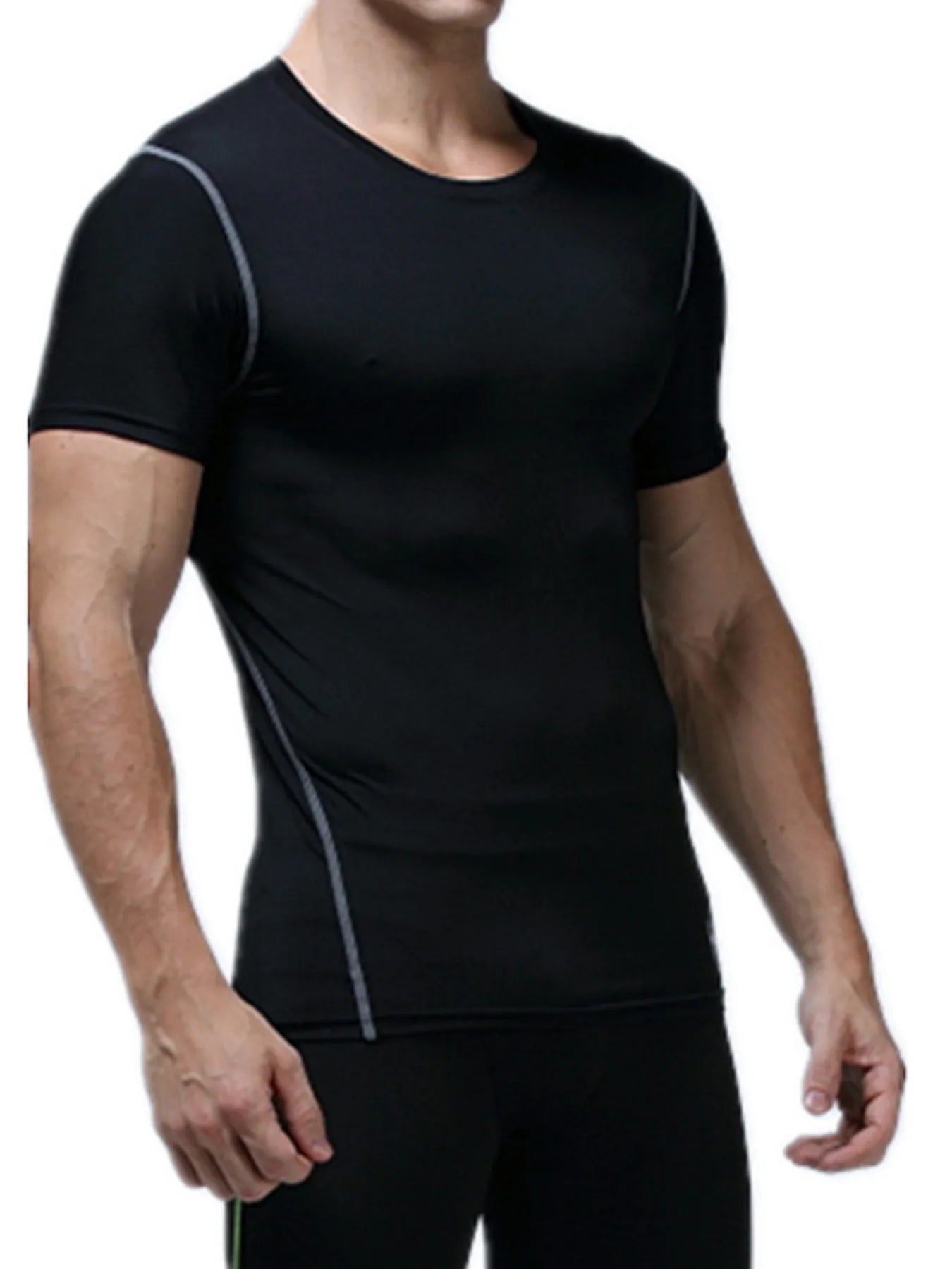 Men’s black performance moisture-wicking short sleeve athletic T-shirt with lightweight breathable stretch fabric.