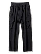Men’s black plus size cargo wide leg pants with drawstring waist and utility pockets, sizes Medium–4XL.