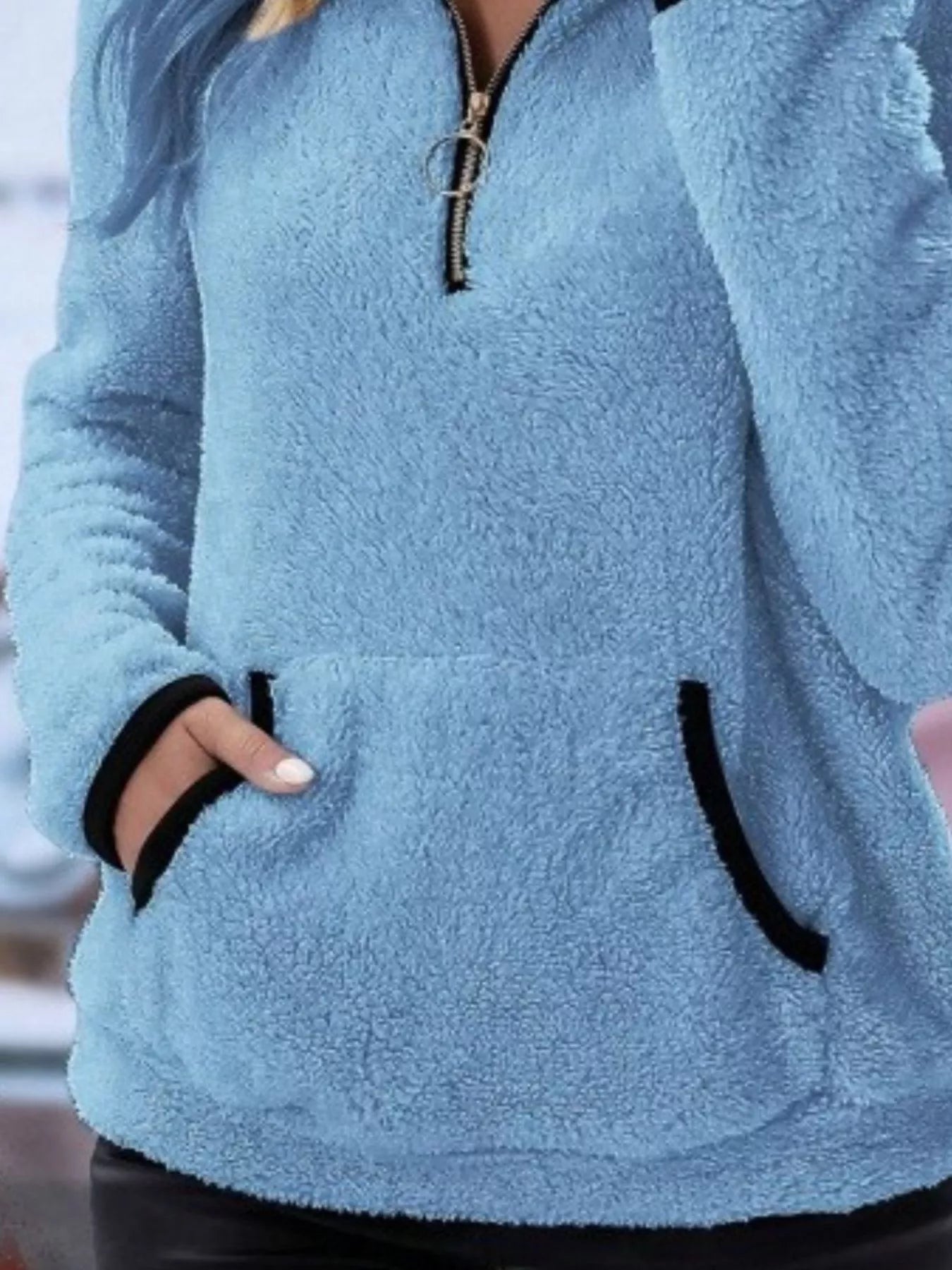 Cozy up in this full-size fleece quarter zip sweatshirt with pockets. Slightly stretchy and available in 11 colors and sizes Small–3XL for easy everyday style.