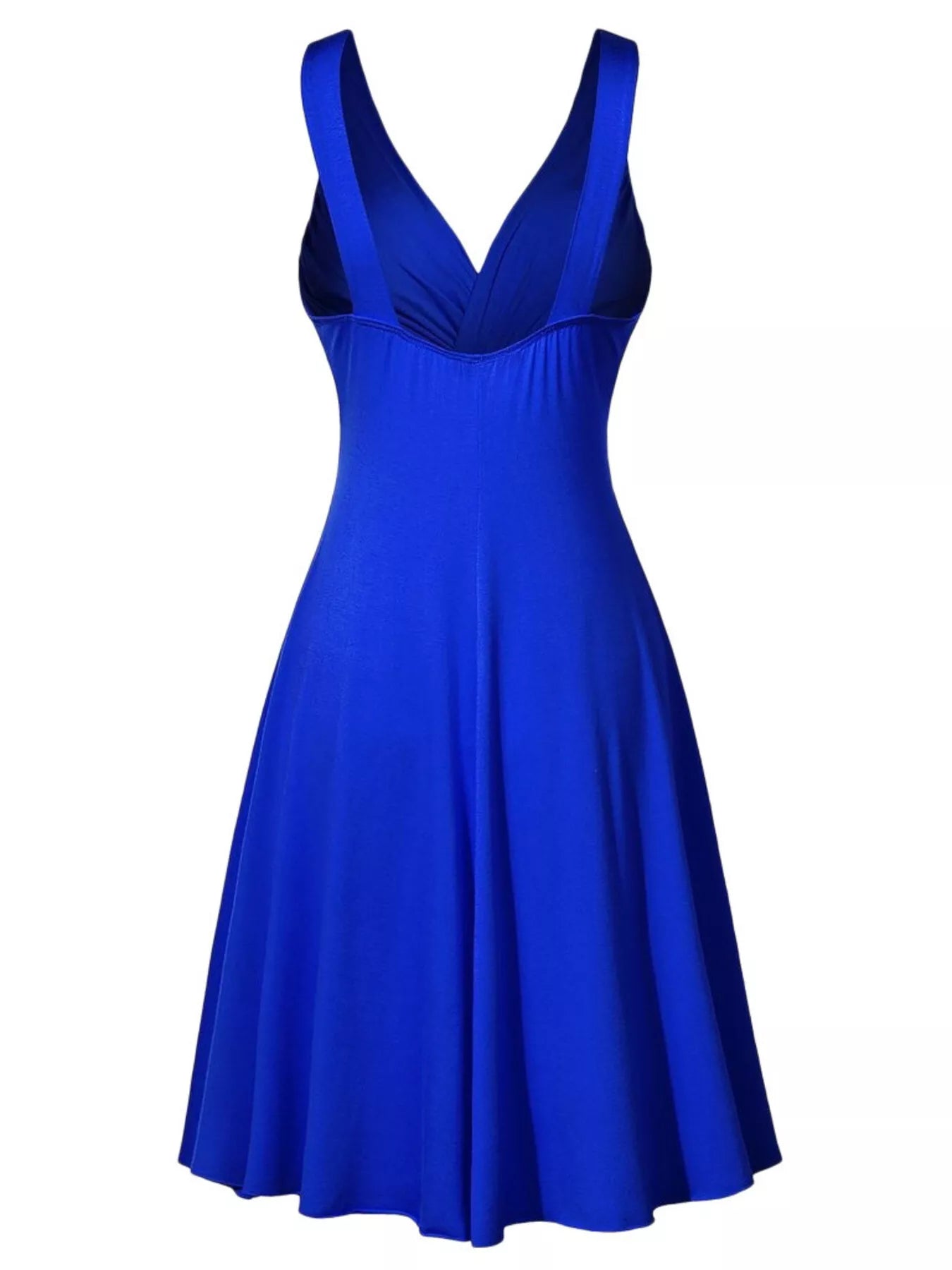 Blue twisted sleeveless ruched waist A-line dress in plus sizes Small through 5XL