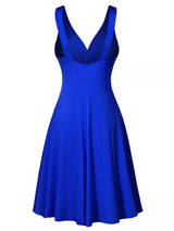 Blue twisted sleeveless ruched waist A-line dress in plus sizes Small through 5XL