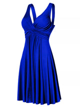 Blue twisted sleeveless ruched waist A-line dress in plus sizes Small through 5XL