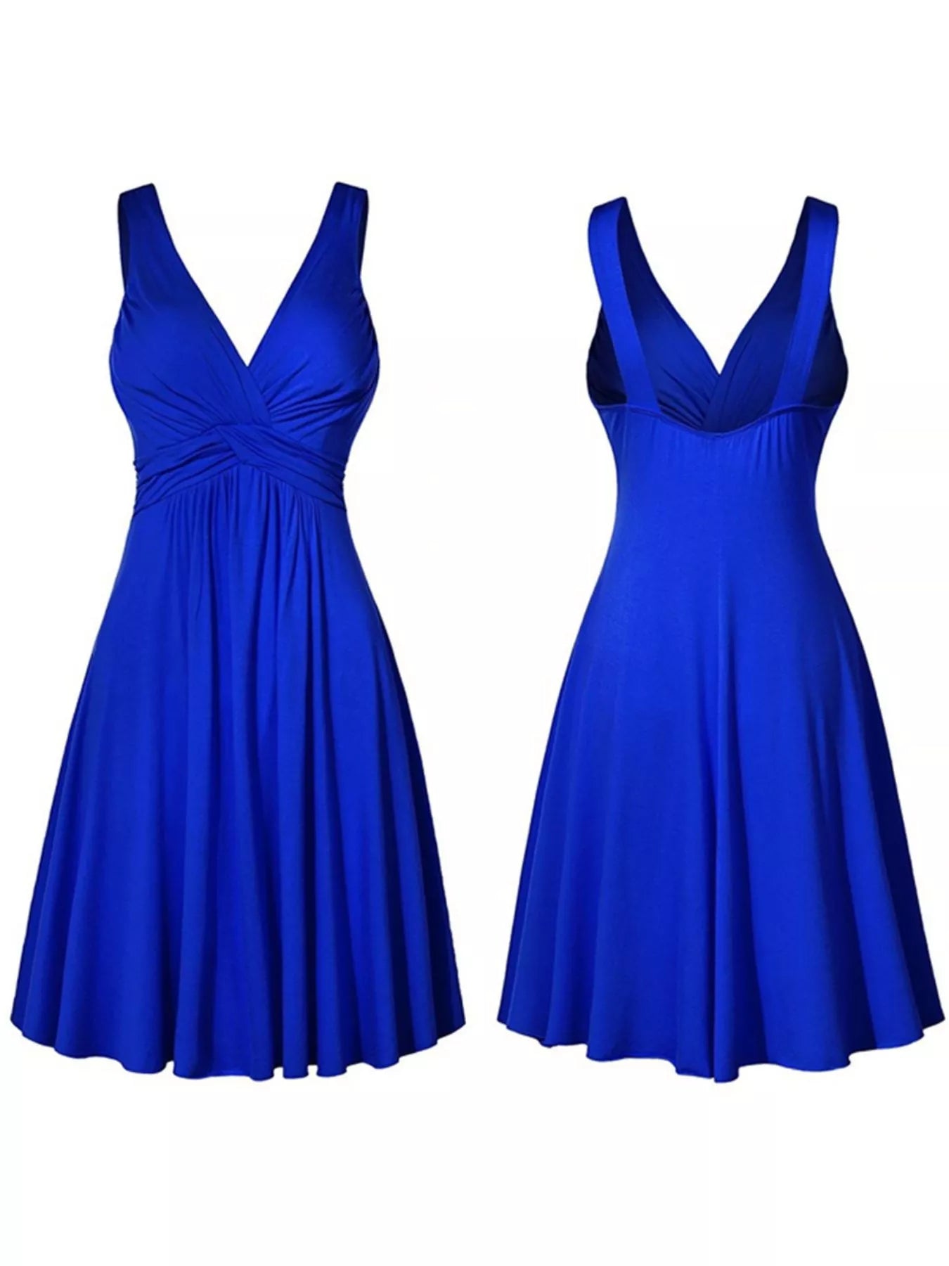 Blue twisted sleeveless ruched waist A-line dress in plus sizes Small through 5XL