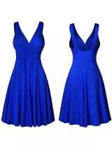 Blue twisted sleeveless ruched waist A-line dress in plus sizes Small through 5XL