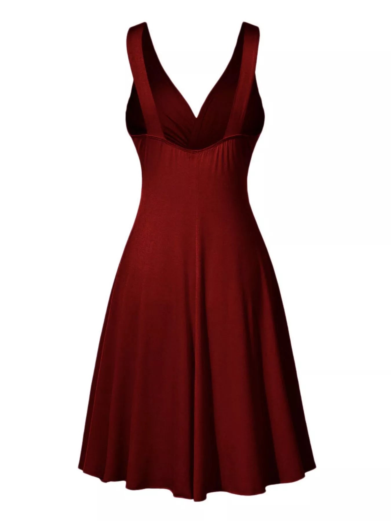 Burgundy twisted sleeveless ruched waist A-line dress in plus sizes Small through 5XL