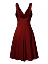 Burgundy twisted sleeveless ruched waist A-line dress in plus sizes Small through 5XL