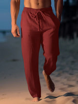 Men’s burgundy drawstring wide leg pants in extended sizes Small–5XL