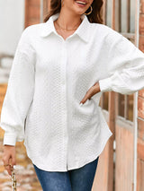 Layer your favorite fall looks with our Cable Texture Puff Sleeve Shacket. Available in Gray, White, and Pink, this cozy button-up shacket combines timeless texture with everyday comfort for effortless seasonal style.