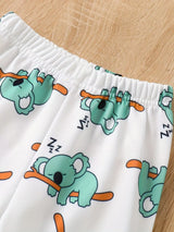 Mint green and white children's two-piece outfit with koala graphic hooded sweatshirt and matching koala print pants.