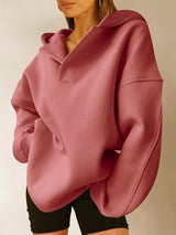 Women's oversized dropped shoulder hoodie sweatshirt in lotus color with long sleeves and relaxed fit, perfect for casual fall outfits, available in 11 colors and sizes Small–2XL.