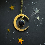 Starlit Crescent Necklace with Blue Sandstone