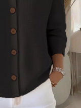 Women's black button-down ribbed knit cardigan with a classic collared neckline, long sleeves, and soft sweater knit, available in sizes Small–5XL.