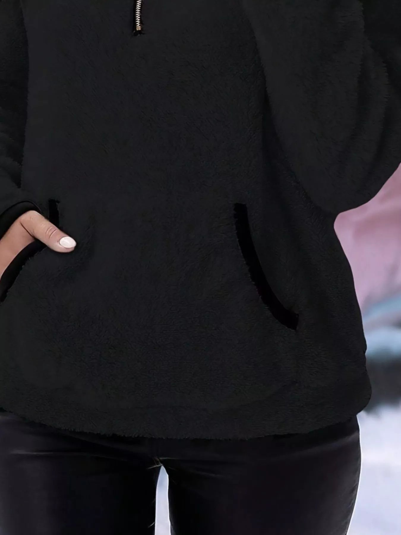 Cozy up in this full-size fleece quarter zip sweatshirt with pockets. Slightly stretchy and available in 11 colors and sizes Small–3XL for easy everyday style.