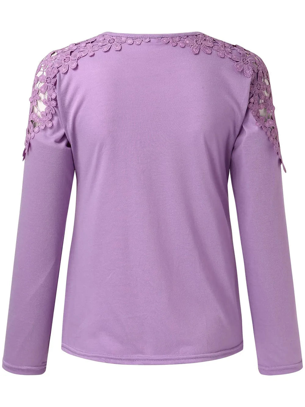 Ping purple long-sleeve top with floral lace details on a white background