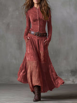 Women's full-size plaid button front maxi dress with long sleeves, belted waist, front slit, and pockets in red, available in sizes Small–3XL.