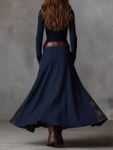 Women's full-size plaid button front maxi dress with long sleeves, belted waist, front slit, and pockets in blue, available in sizes Small–3XL.