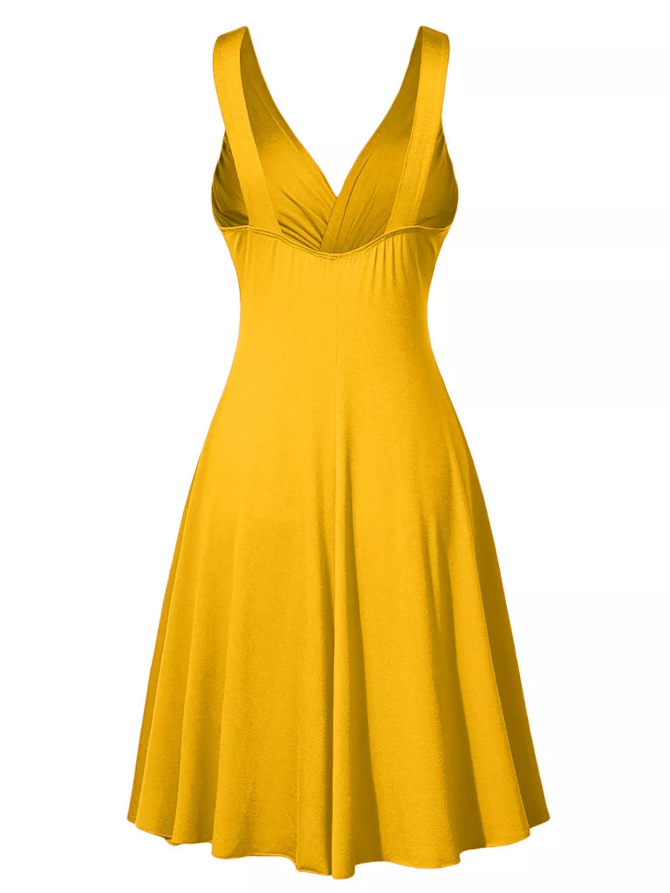 Gold twisted sleeveless ruched waist A-line dress in plus sizes Small through 5XL