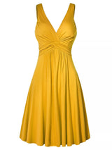 Gold twisted sleeveless ruched waist A-line dress in plus sizes Small through 5XL