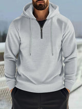 Men’s gray full size quarter zip long sleeve drawstring hoodie