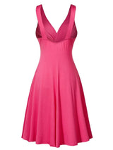 Hot pink twisted sleeveless ruched waist A-line dress in plus sizes Small through 5XL