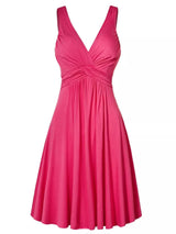 Hot pink twisted sleeveless ruched waist A-line dress in plus sizes Small through 5XL