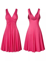 Hot pink twisted sleeveless ruched waist A-line dress in plus sizes Small through 5XL