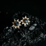 Dark Before the Dawn Sunburst Stud Earrings with Copper Lapis Lazuli
