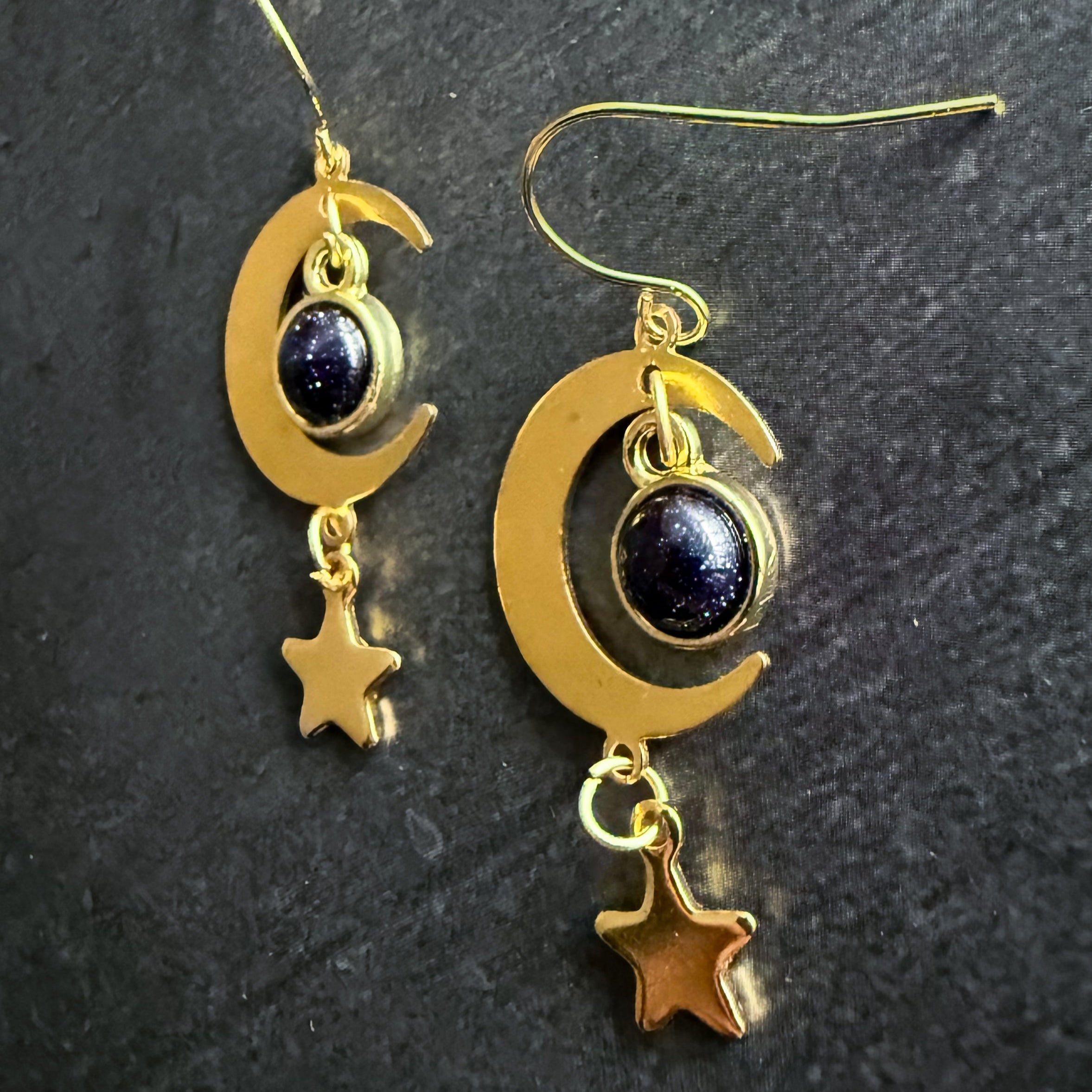 Starlit Crescent Earrings with Blue Sandstone