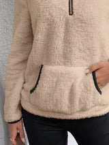 Cozy up in this full-size fleece quarter zip sweatshirt with pockets. Slightly stretchy and available in 11 colors and sizes Small–3XL for easy everyday style.