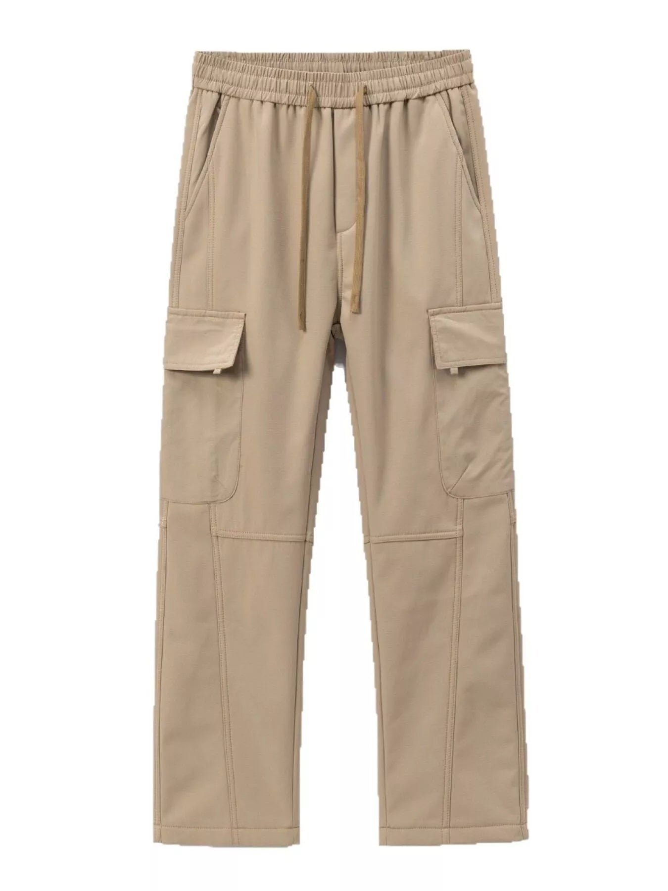Men’s khaki plus size cargo wide leg pants with drawstring waist and utility pockets, sizes Medium–4XL.