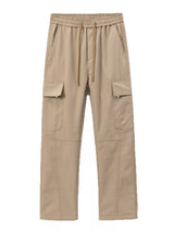 Men’s khaki plus size cargo wide leg pants with drawstring waist and utility pockets, sizes Medium–4XL.