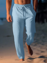 Men’s light blue drawstring wide leg pants in extended sizes Small–5XL