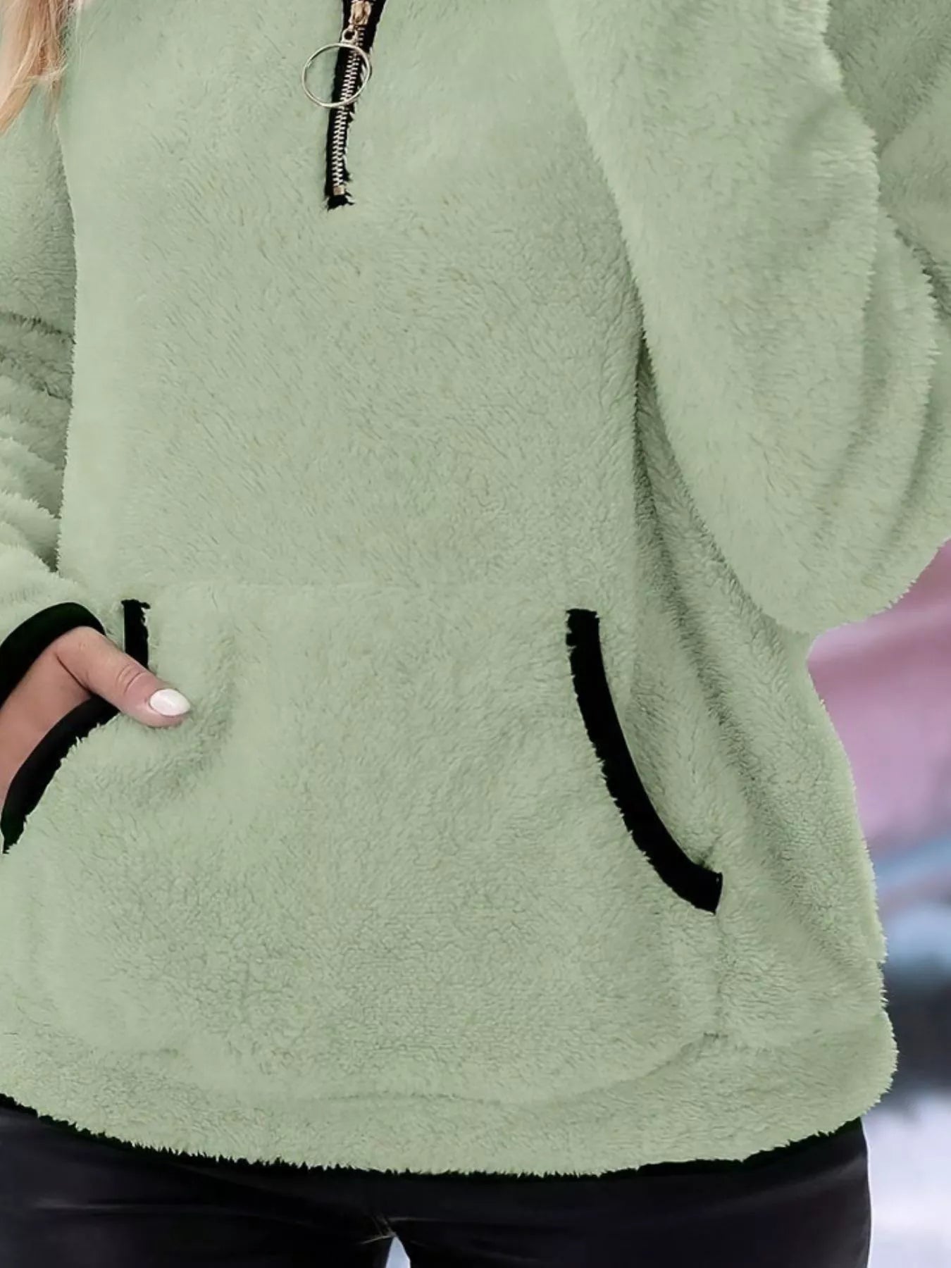 Cozy up in this full-size fleece quarter zip sweatshirt with pockets. Slightly stretchy and available in 11 colors and sizes Small–3XL for easy everyday style.